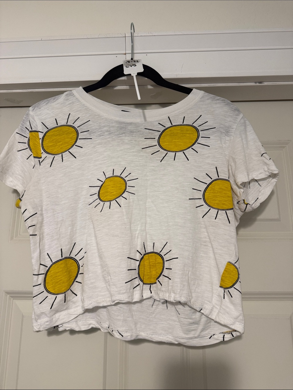 Forever 21 White Cropped Tee with Yellow Sun Print